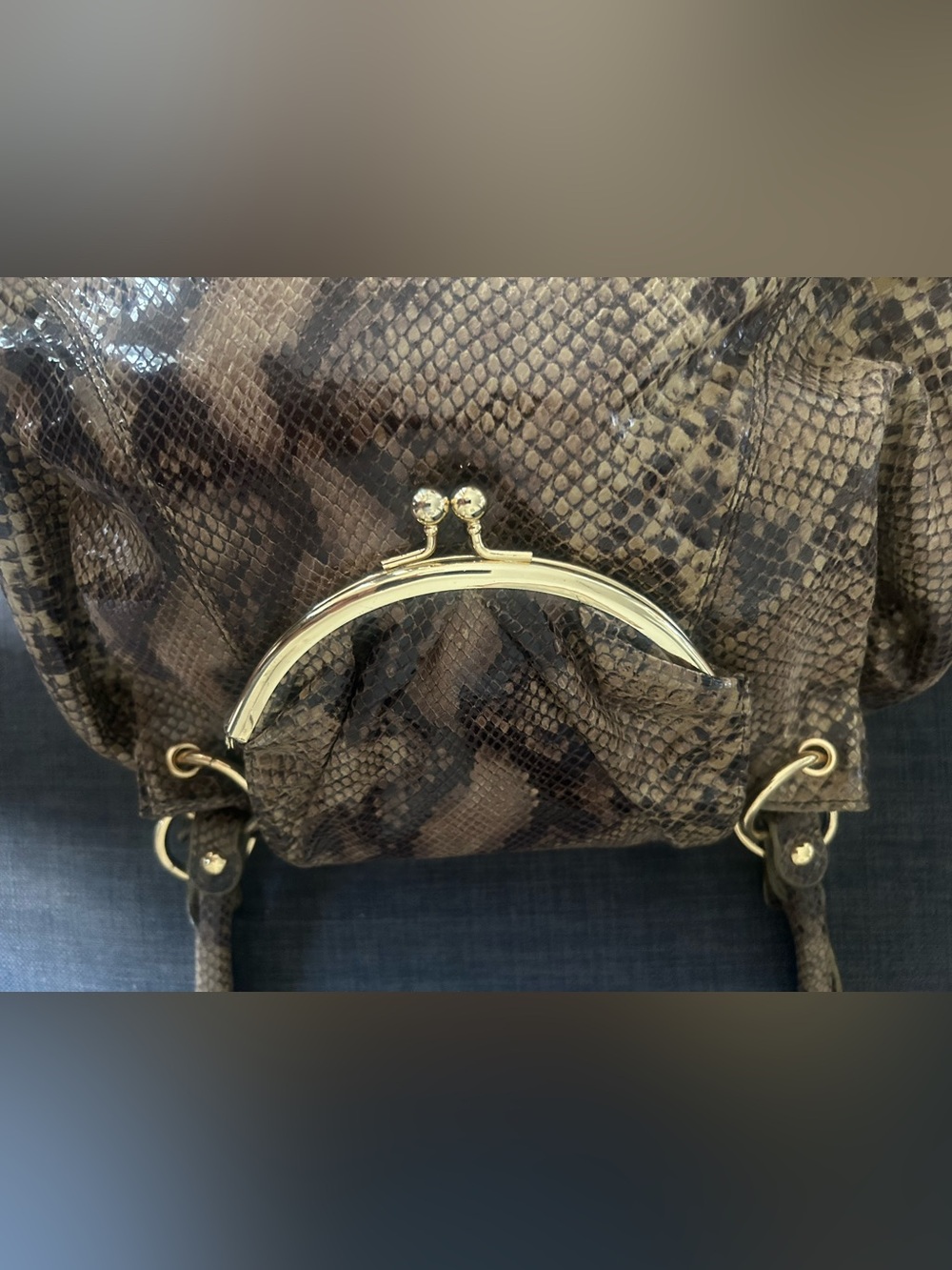 Perlina Snakeskin Print Leather Bag